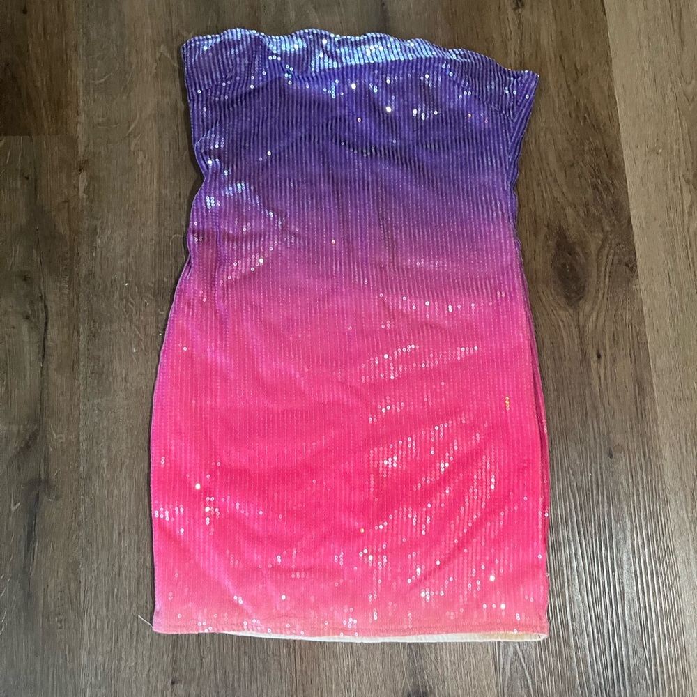 Authentic Y2K Purple and Pink Sequin Strapless Dress